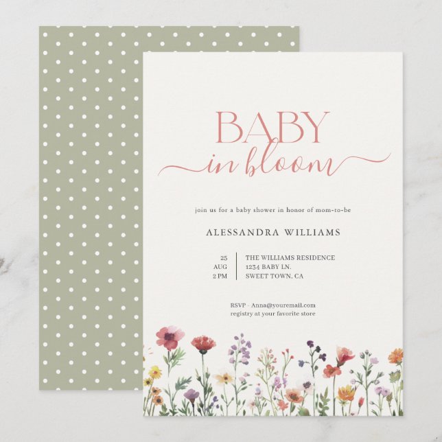 Baby in Bloom Floral Baby Shower Invitation (Front/Back)