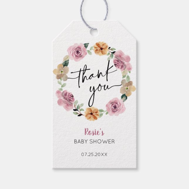 Baby In Bloom Floral Baby Shower Thank You  Gift Tags (Front)