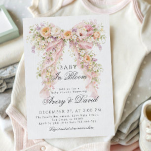 Baby in bloom Floral Bow Girl Baby Shower  Invitation