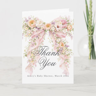 Baby in bloom Floral Bow Girl Baby Shower Thank You Card