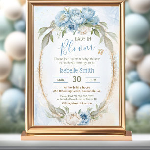 Baby In Bloom Floral Elegant Blue Boy Baby Shower Invitation