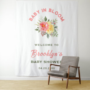 Baby In Bloom Floral Flowers Baby Shower Backdrop Tapestry