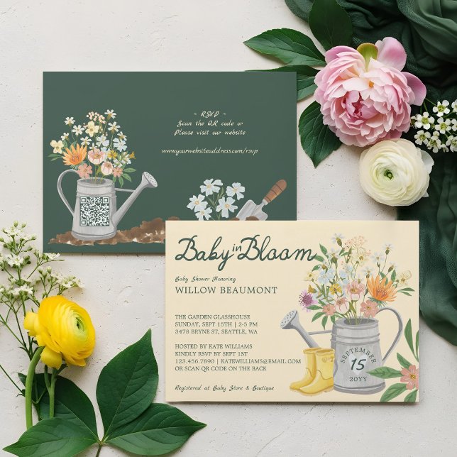 Baby in Bloom Floral Garden Rain Boots Baby Shower Invitation (Baby in Bloom Floral Garden Rain Boots Baby Shower Invitation (Front & Back))