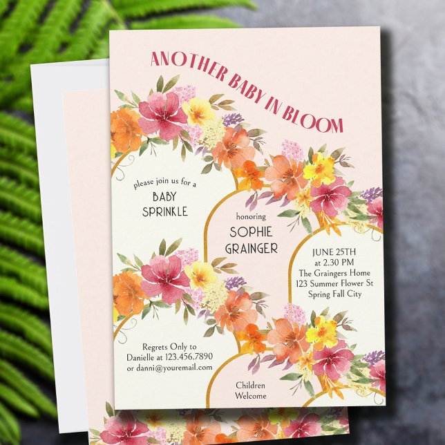 Baby in Bloom Floral Gold Arch Baby Sprinkle Invitation (Creator Uploaded)