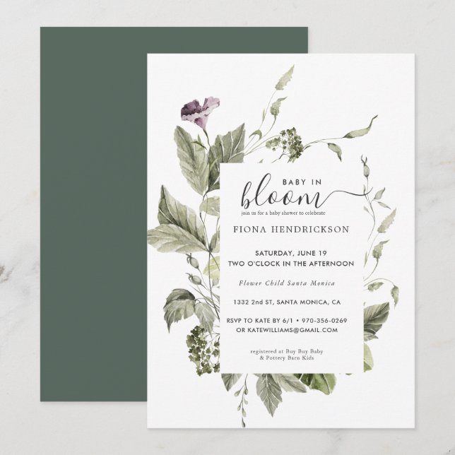 Baby in Bloom | Floral Greenery Baby Shower (Front/Back)