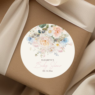 Baby In Bloom Floral Pink Baby Shower Classic Roun Round Sticker