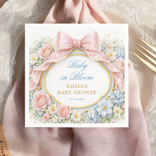 Baby in Bloom Floral Pink Bow Girl Baby Shower Napkin