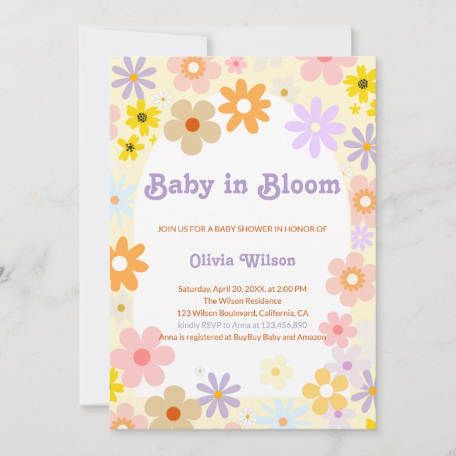 Baby In Bloom Floral Retro Baby Shower  Invitation (Front)