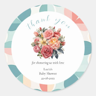 Baby in Bloom Floral Tile Baby Shower Thank You Classic Round Sticker