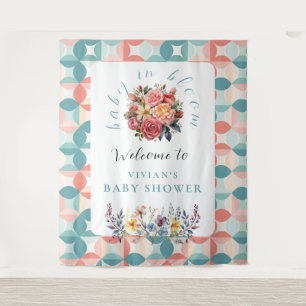 Baby in Bloom Floral Tile Baby Shower Welcome Tapestry