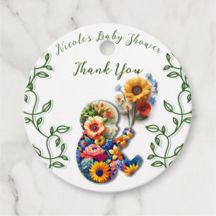 Baby in Bloom Floral Vine Leaf Baby Shower Favour Tags