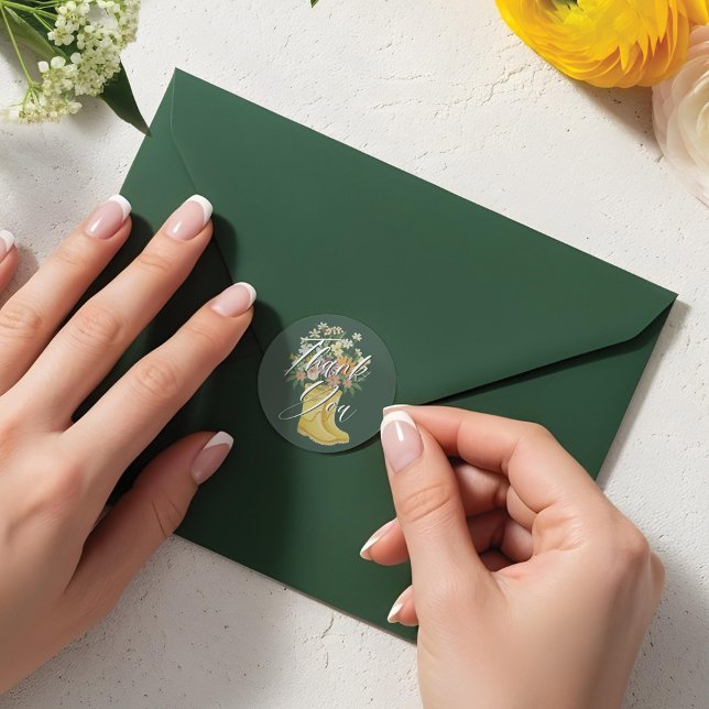 Baby in Bloom Floral Yellow Rain Boot Thank You Classic Round Sticker (Baby in Bloom Floral Yellow Rain Boot Thank You Classic Round Sticker)