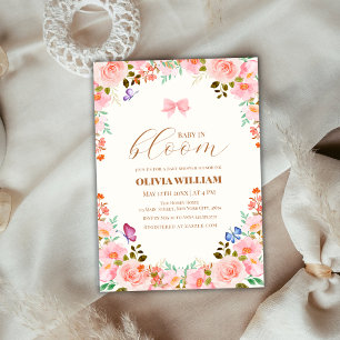 Baby In Bloom Flower Butterfly Bow Baby Shower  Invitation