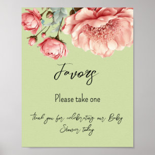 Baby in Bloom Flower Rose Pink Baby Shower Favours Poster