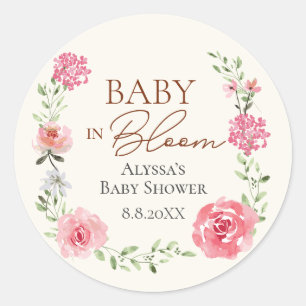 Baby In Bloom Flower Themed Baby Shower Custom Classic Round Sticker