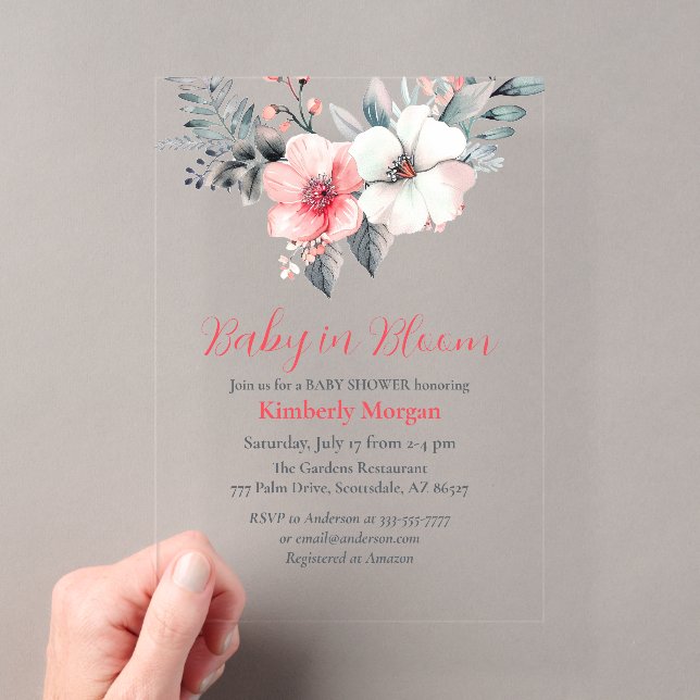 Baby in Bloom, Flowers, Boy or Girl Baby Shower Acrylic Invitations (Insitu (Handheld))