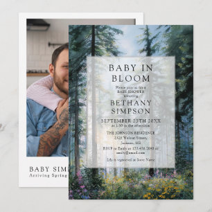 Baby in Bloom Forest Photo QR Code Baby Shower Invitation