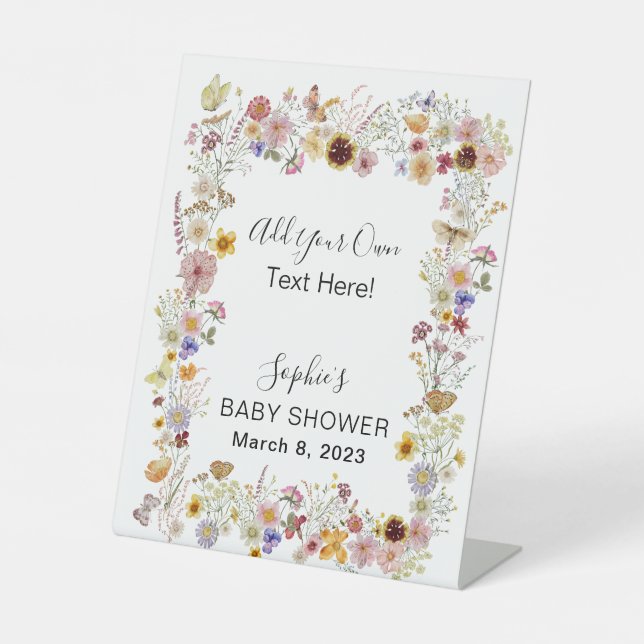Baby In Bloom Garden Butterflies Add Your Own Word Pedestal Sign (Front)
