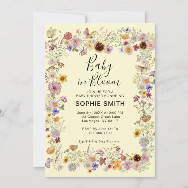 Baby In Bloom Garden Butterflies Baby Shower Invitation (Front)