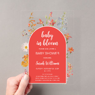 Baby in Bloom Girl Shower Wildflowers Red Arch Acrylic Invitations