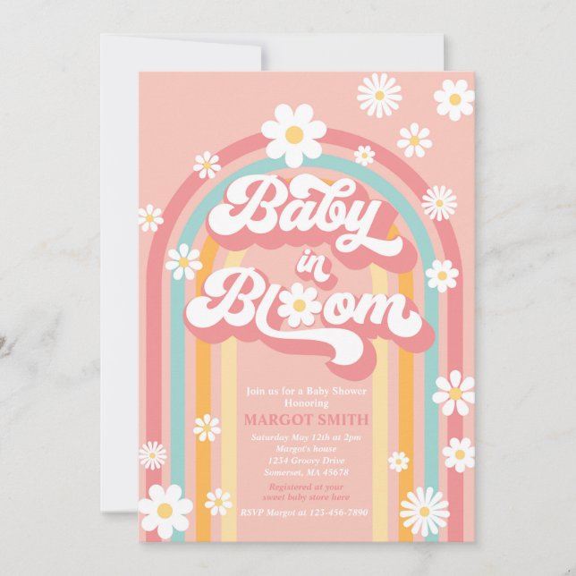 Baby In Bloom Groovy Daisy Rainbow Baby Shower Invitation (Front)