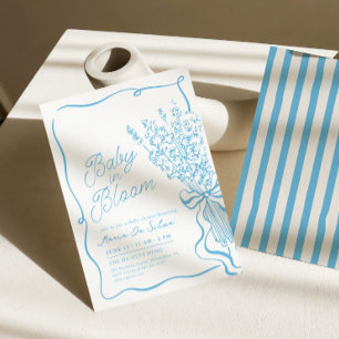 Baby in Bloom Hand Drawn Blue Baby Shower Invitation