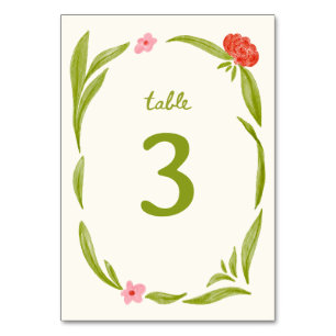 Baby In Bloom Hand Drawn Floral Table Number