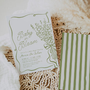 Baby in Bloom Hand Drawn Green Baby Shower Invitation