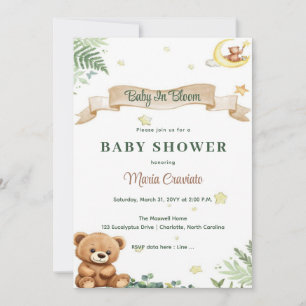 "Baby In Bloom" Invitation Baby shower de l'ours e