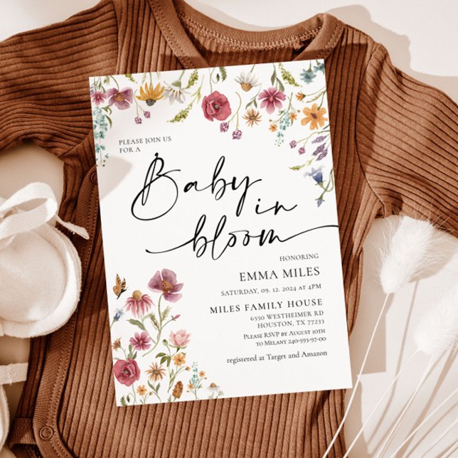 Baby in Bloom, Invitation Baby shower Fleur sauvag (Créateur téléchargé)