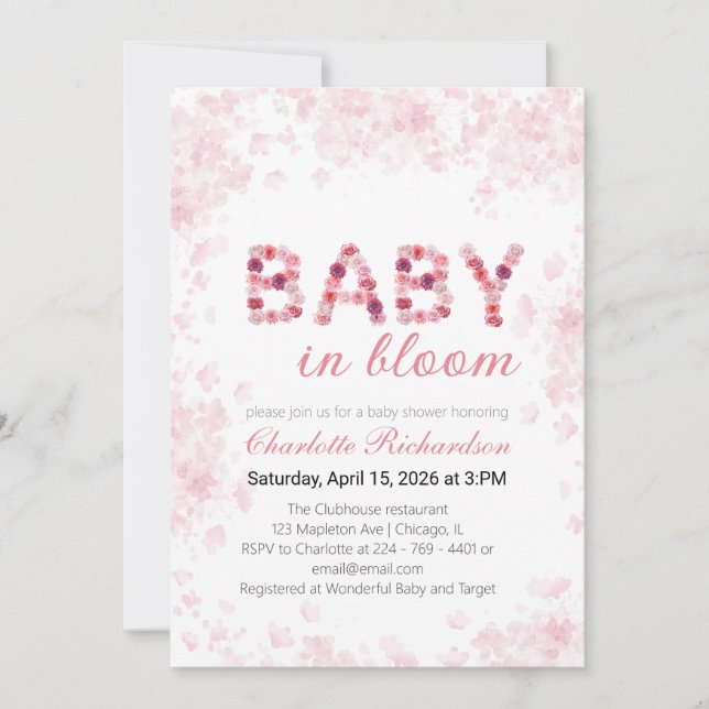 Baby in Bloom Invitation | Spring baby shower (Front)