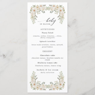 baby in bloom ivory floral baby shower menu