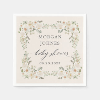 baby in bloom ivory floral baby shower napkin