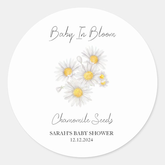 Baby In Bloom l Chamomile Seeds Baby Shower Classic Round Sticker (Front)