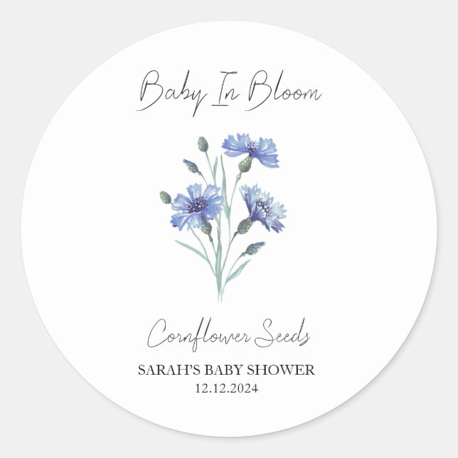 Baby In Bloom l Cornflower Seeds Baby Shower Classic Round Sticker (Front)