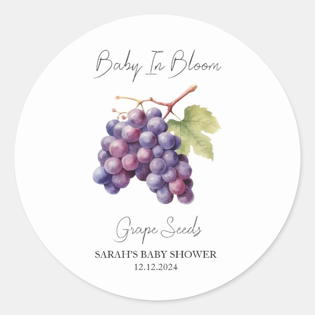 Baby In Bloom l Grape Seeds Baby Shower Classic Round Sticker (Front)