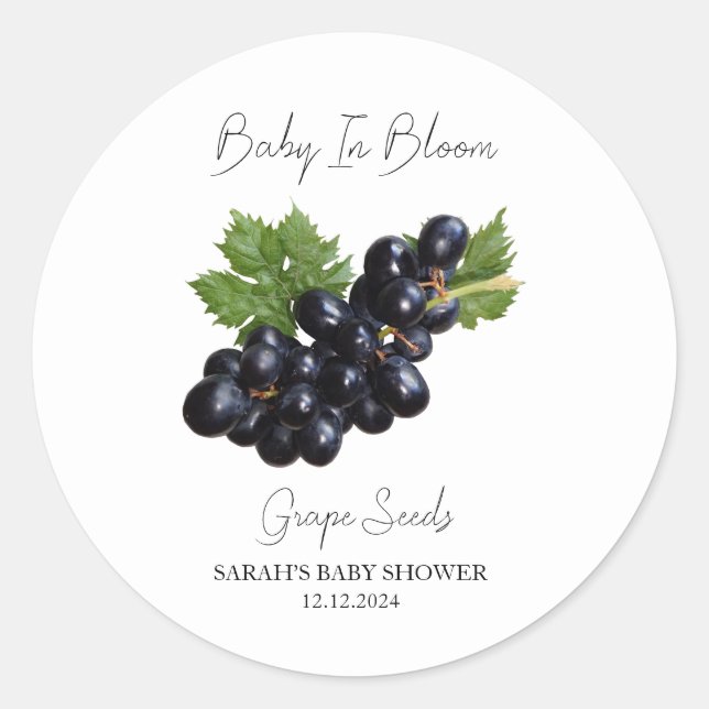 Baby In Bloom l Grape Seeds Baby Shower Classic Round Sticker (Front)
