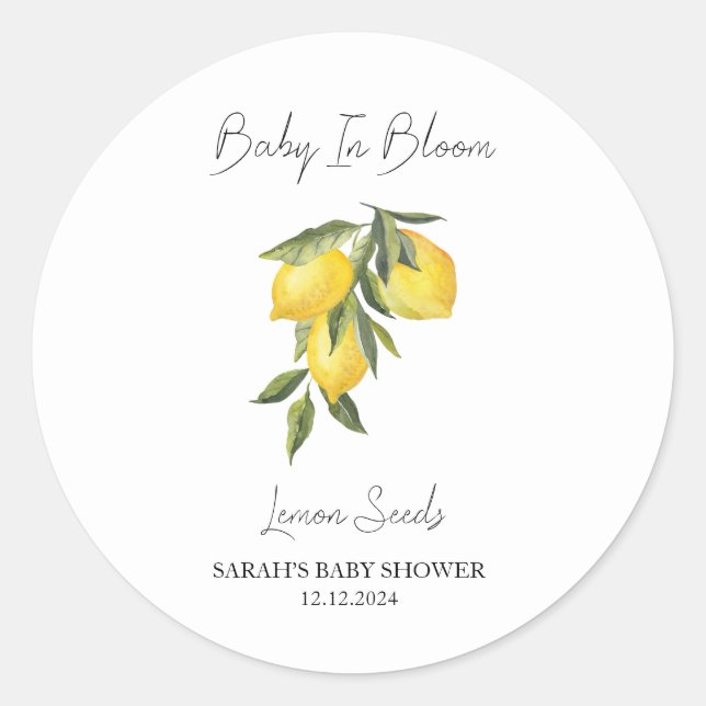 Baby In Bloom l Lemon Seeds Baby Shower Classic Round Sticker (Front)