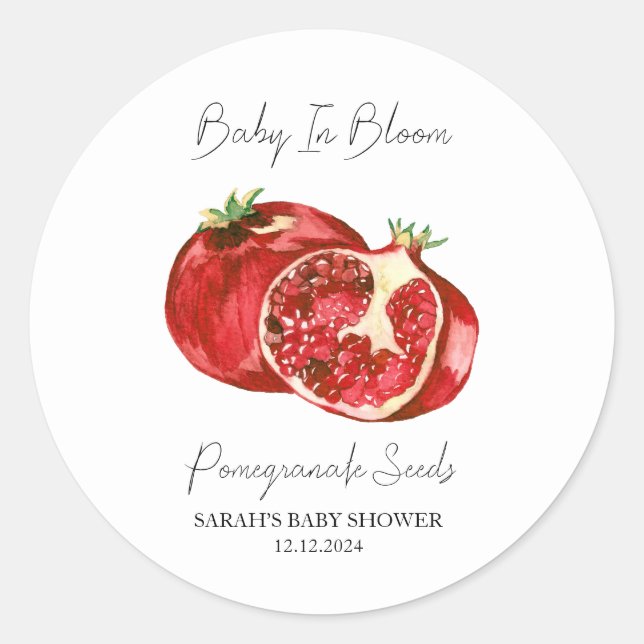 Baby In Bloom l Pomegranate Seeds Baby Shower Classic Round Sticker (Front)
