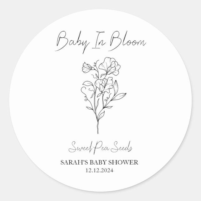 Baby In Bloom l Sweet Pea Seeds Baby Shower Classic Round Sticker (Front)