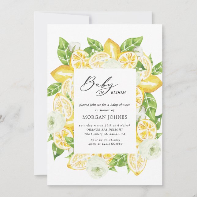 baby in bloom lemon bouquet baby shower Invitation (Front)