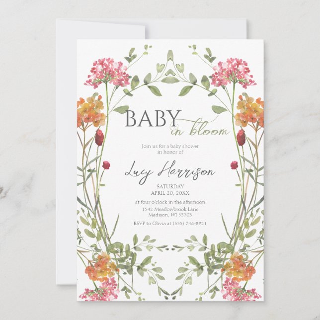 Baby in Bloom Meadow Flowers Watercolor Invitation (Front)