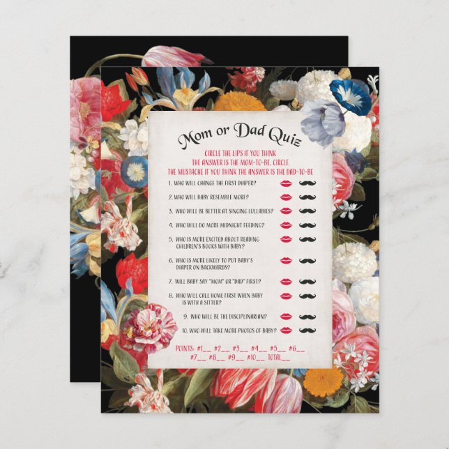 Baby in Bloom Mom or Dad Quiz Baby Shower Game (Front/Back)