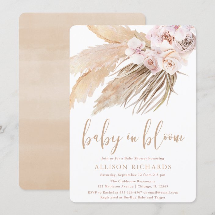 Baby in bloom pampas grass boho girl baby shower invitation Zazzle.ca