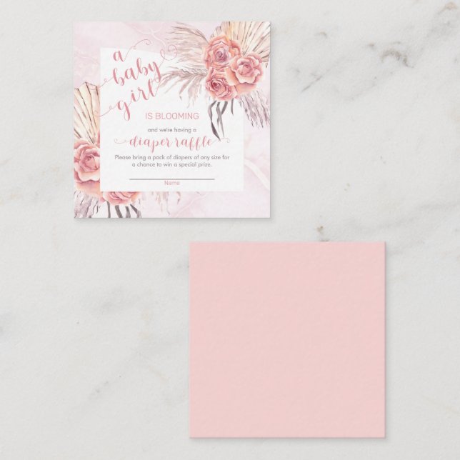 Baby in Bloom Pampas Grass Pink Rose Diaper Raffle Enclosure Card (Front/Back)