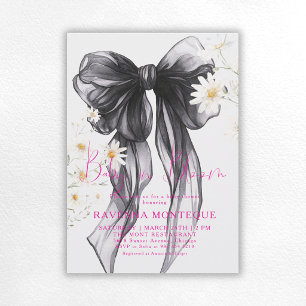 Baby in Bloom Pastel Black Bow Floral Baby Shower  Invitation