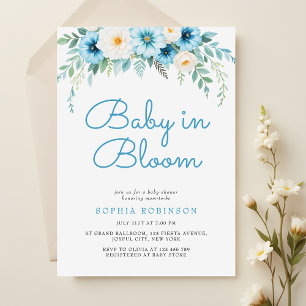 Baby in Bloom Pastel Blue Floral Baby Shower Invitation
