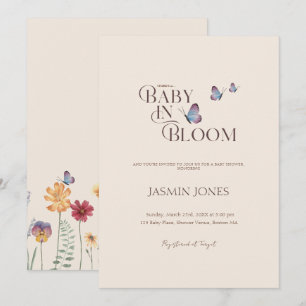 Baby In Bloom Pastel Butterfly Flower Baby Shower Invitation