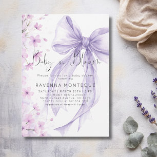 Baby in Bloom Pastel Lilac Floral Bow Baby Shower  Invitation