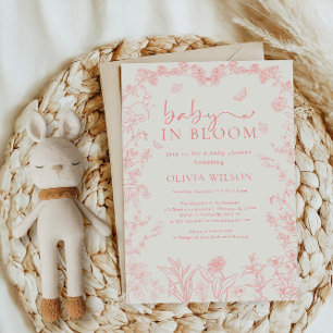Baby In Bloom Peach Pink Chinoiserie Baby shower Invitation